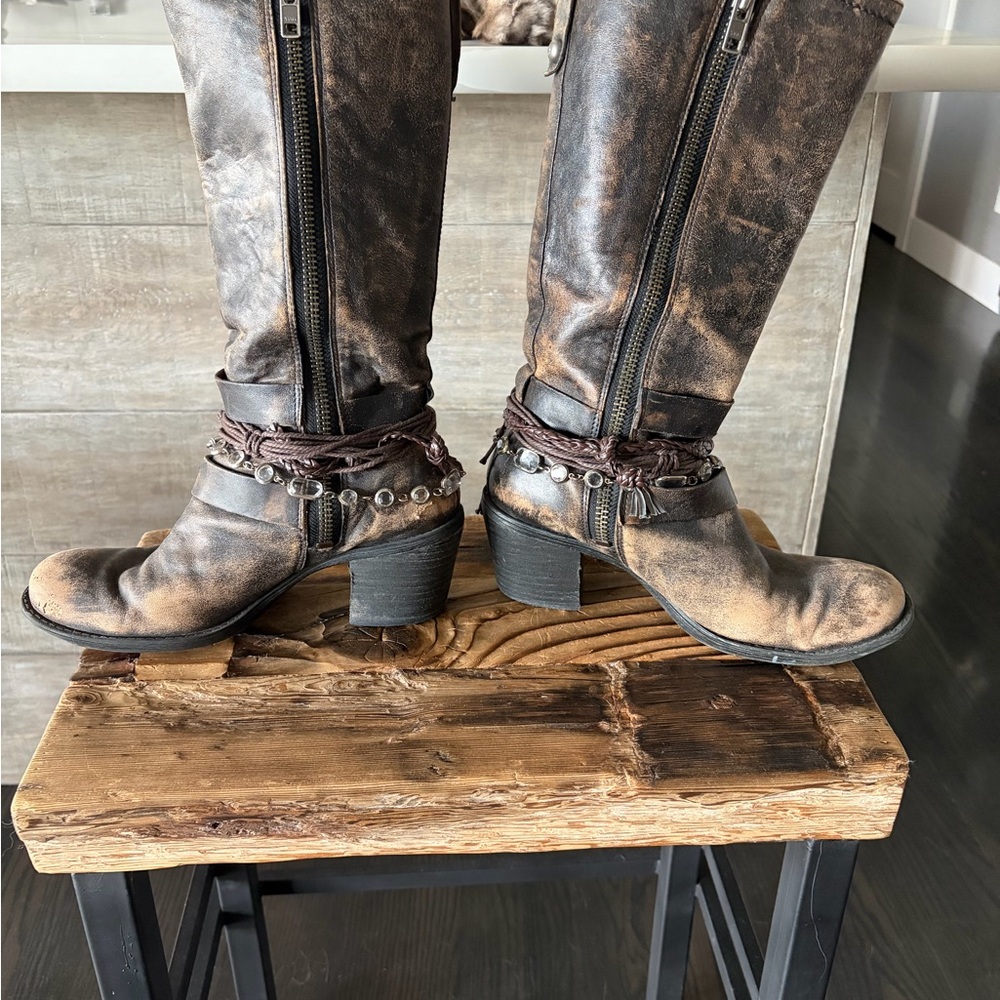 Brown Leather Western Boots with Fringe - Picture 2 of 5